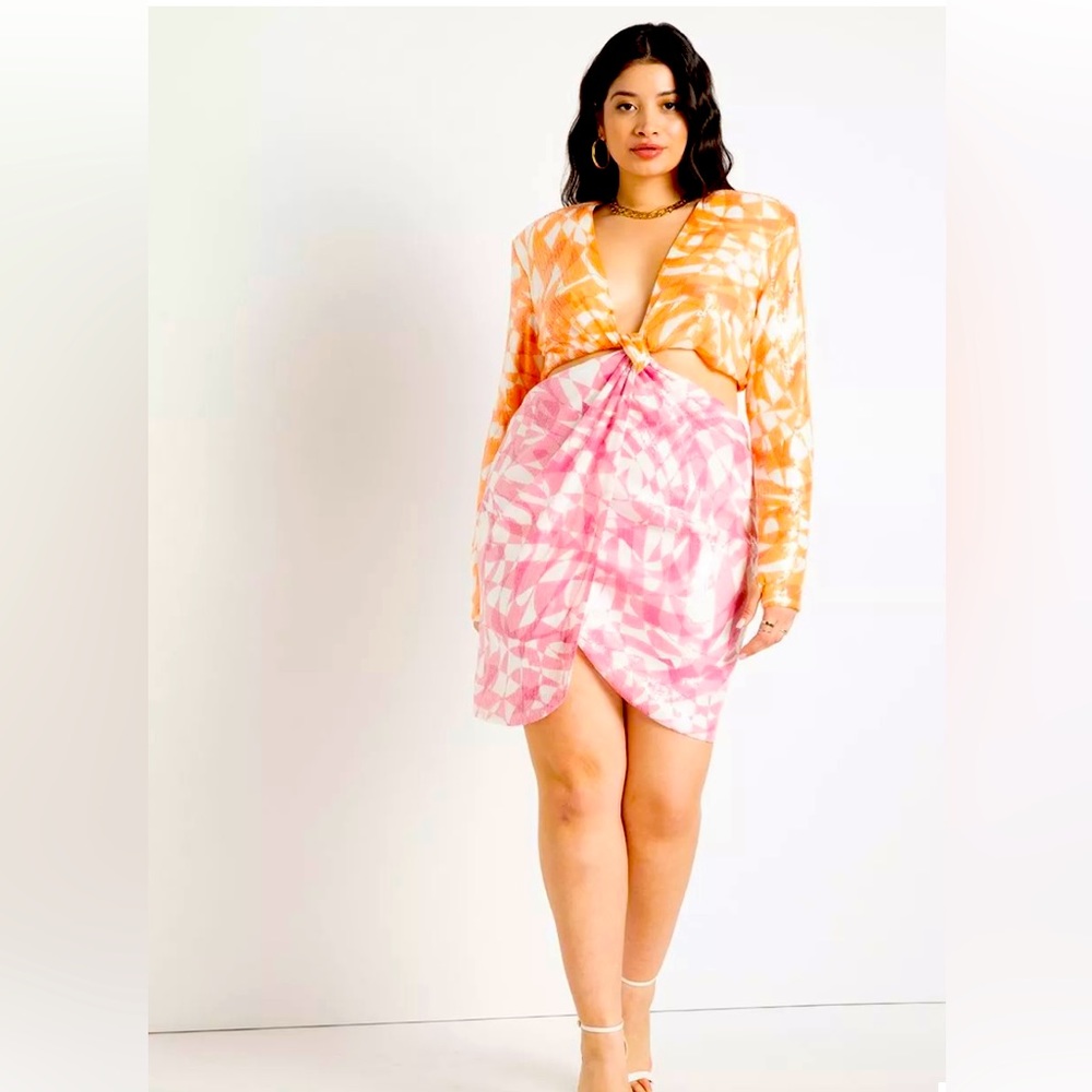Eloquii Orange and Pink Tie-Dye Mini Dress